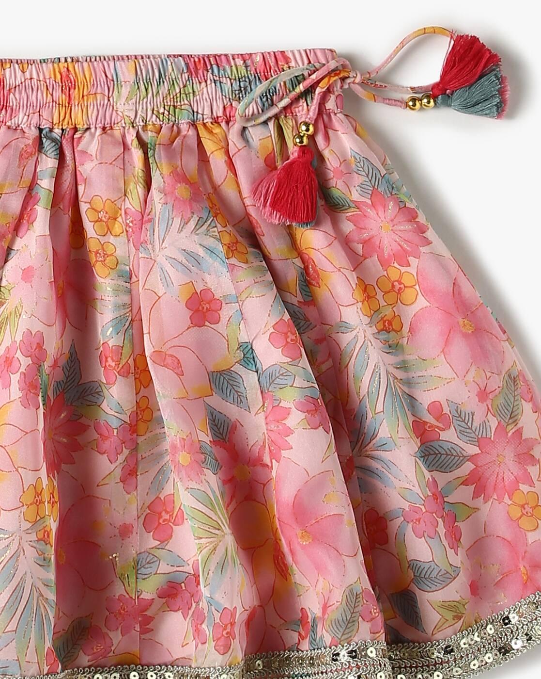 Girls Floral Print Ghagra & Choli Set