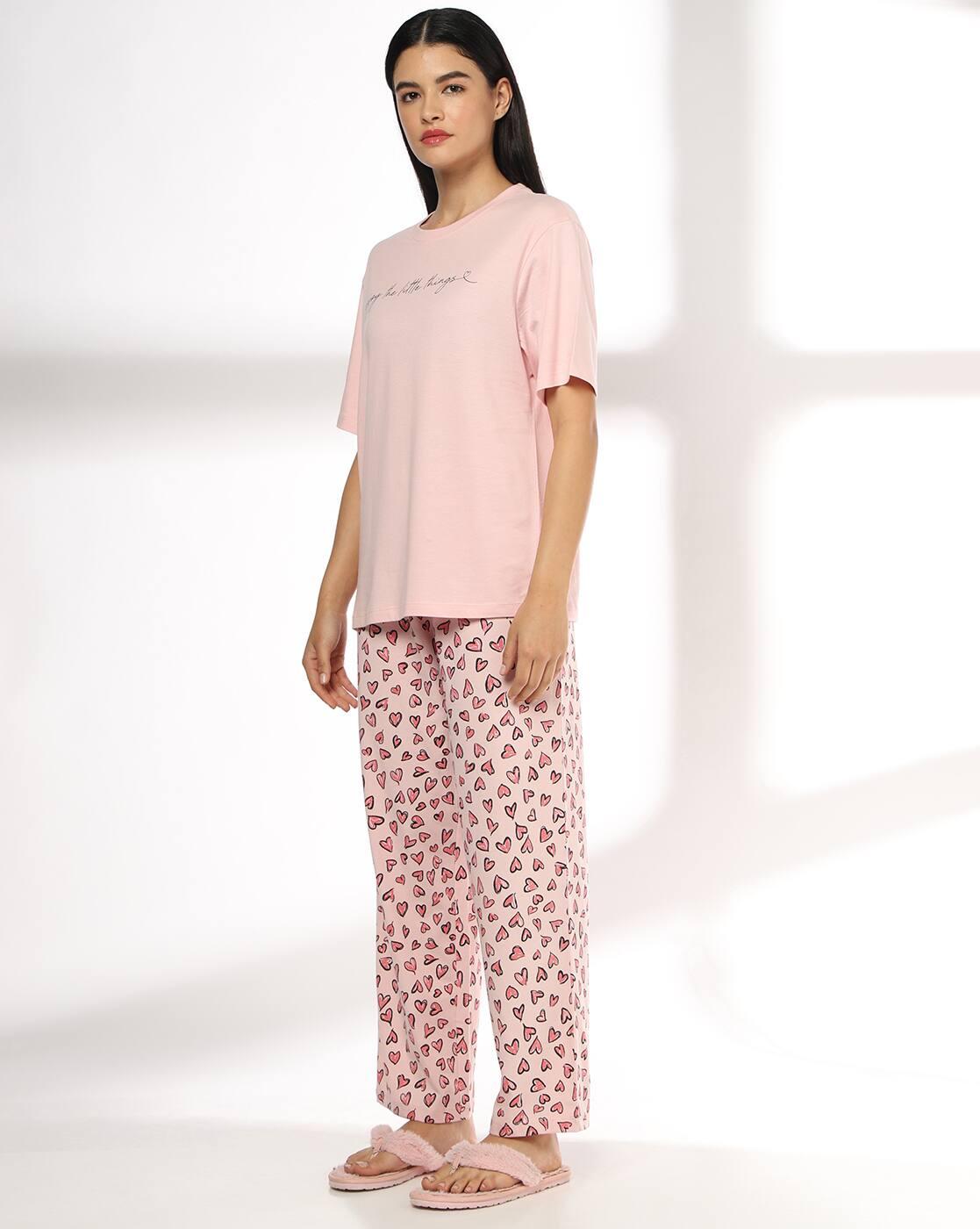 Women Typographic Print T-Shirt & Pyjamas Set