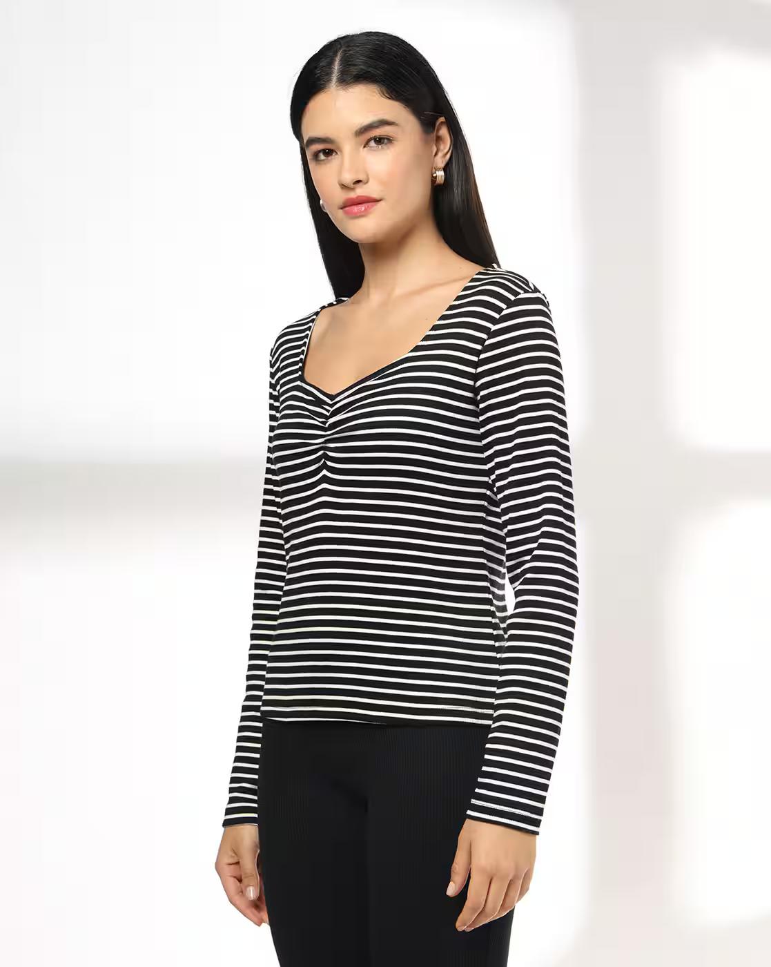 Women Striped Regular Fit Round-Neck T-Shirt