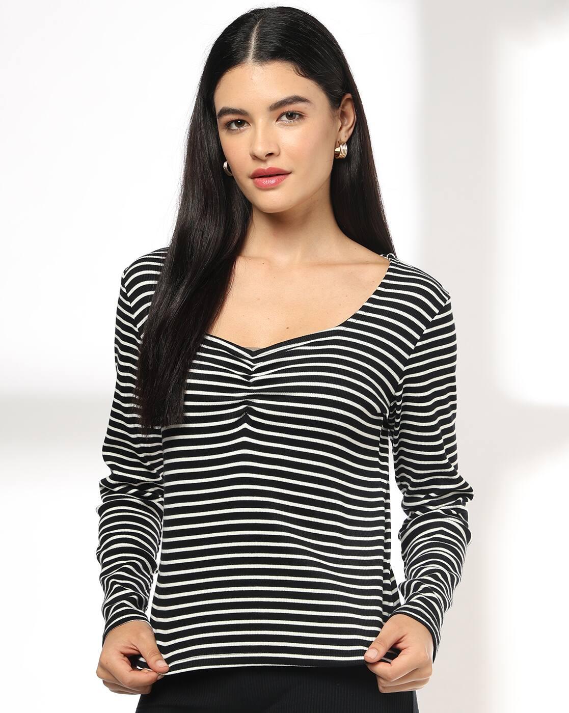 Women Striped Regular Fit Round-Neck T-Shirt