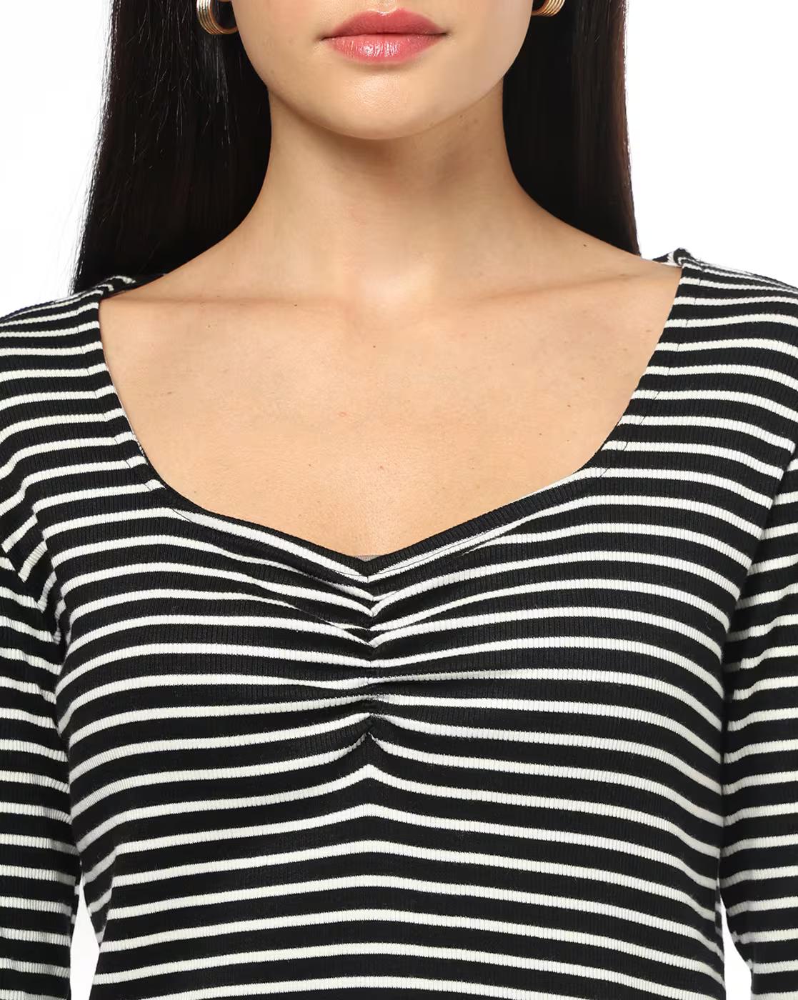 Women Striped Regular Fit Round-Neck T-Shirt