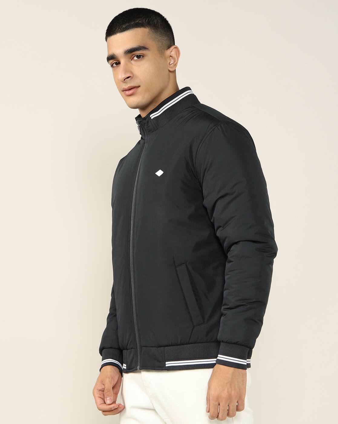 Men Regular Fit Zip-Front Bomber Jacket