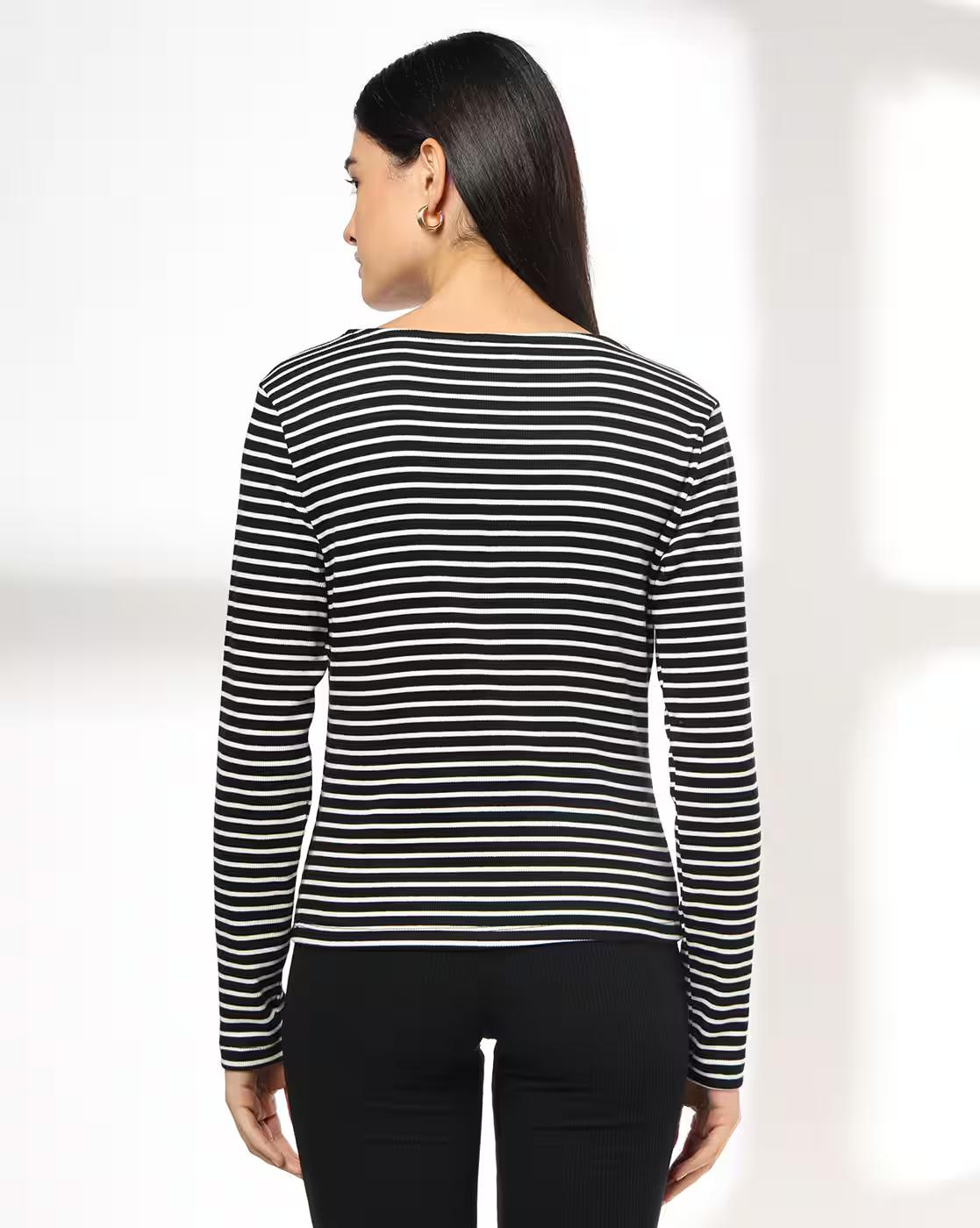 Women Striped Regular Fit Round-Neck T-Shirt