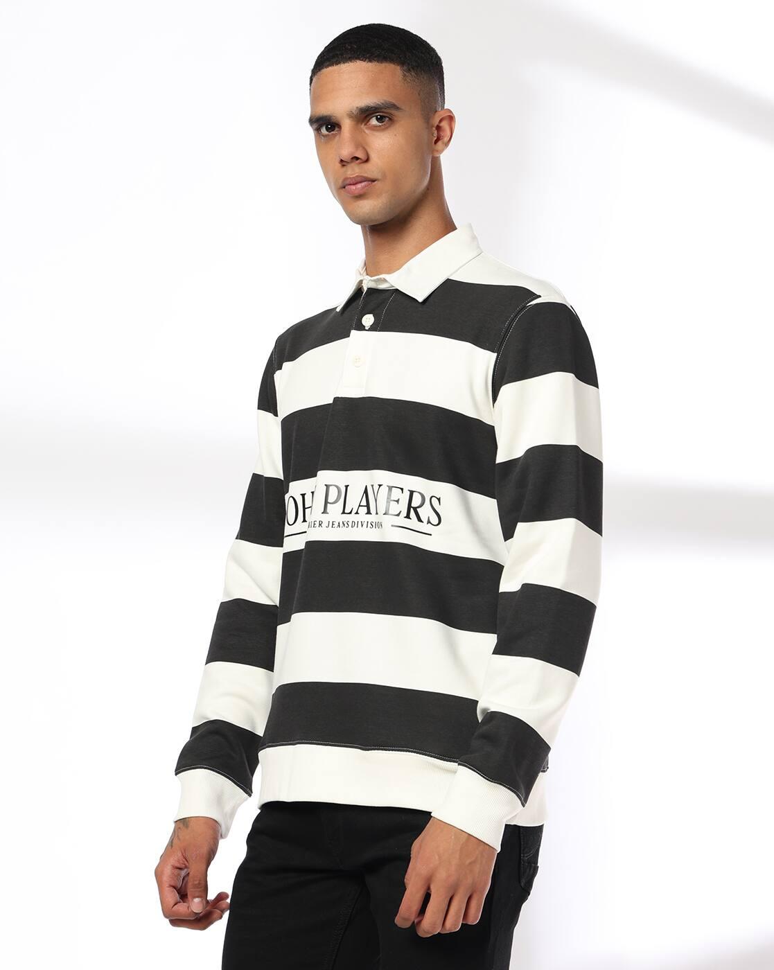 Men Striped Regular Fit Polo Sweatshirt