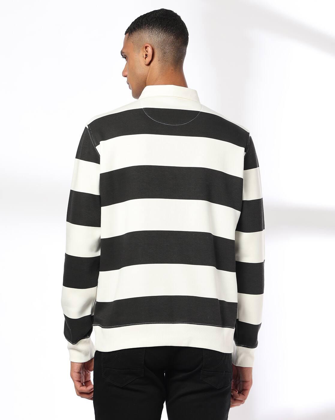 Men Striped Regular Fit Polo Sweatshirt