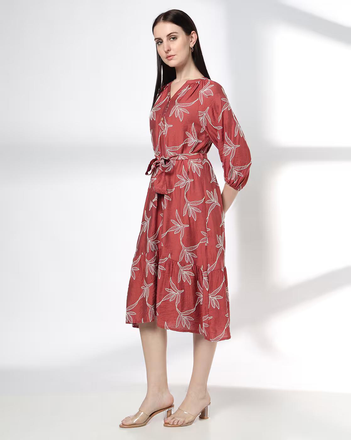 Women Embroidered Fit & Flare Dress