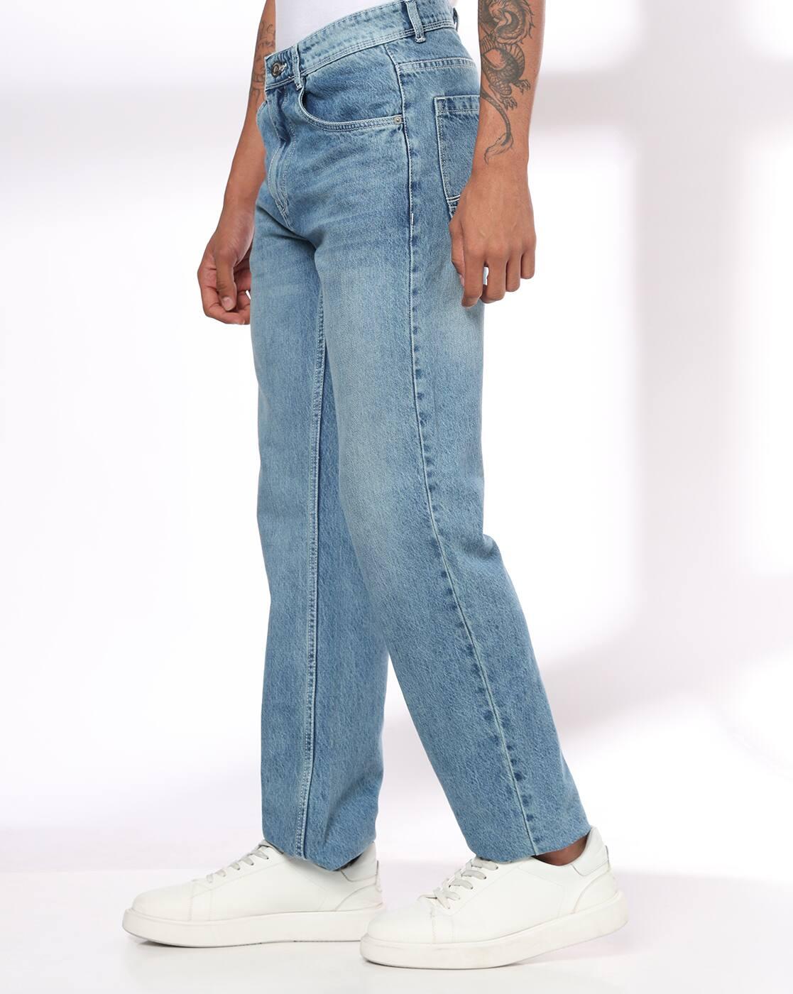 Men Lightly Washed Straight Jeans