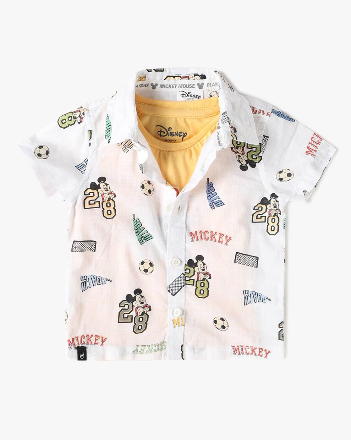 Boys Micky Mouse Print Cotton Shirt
