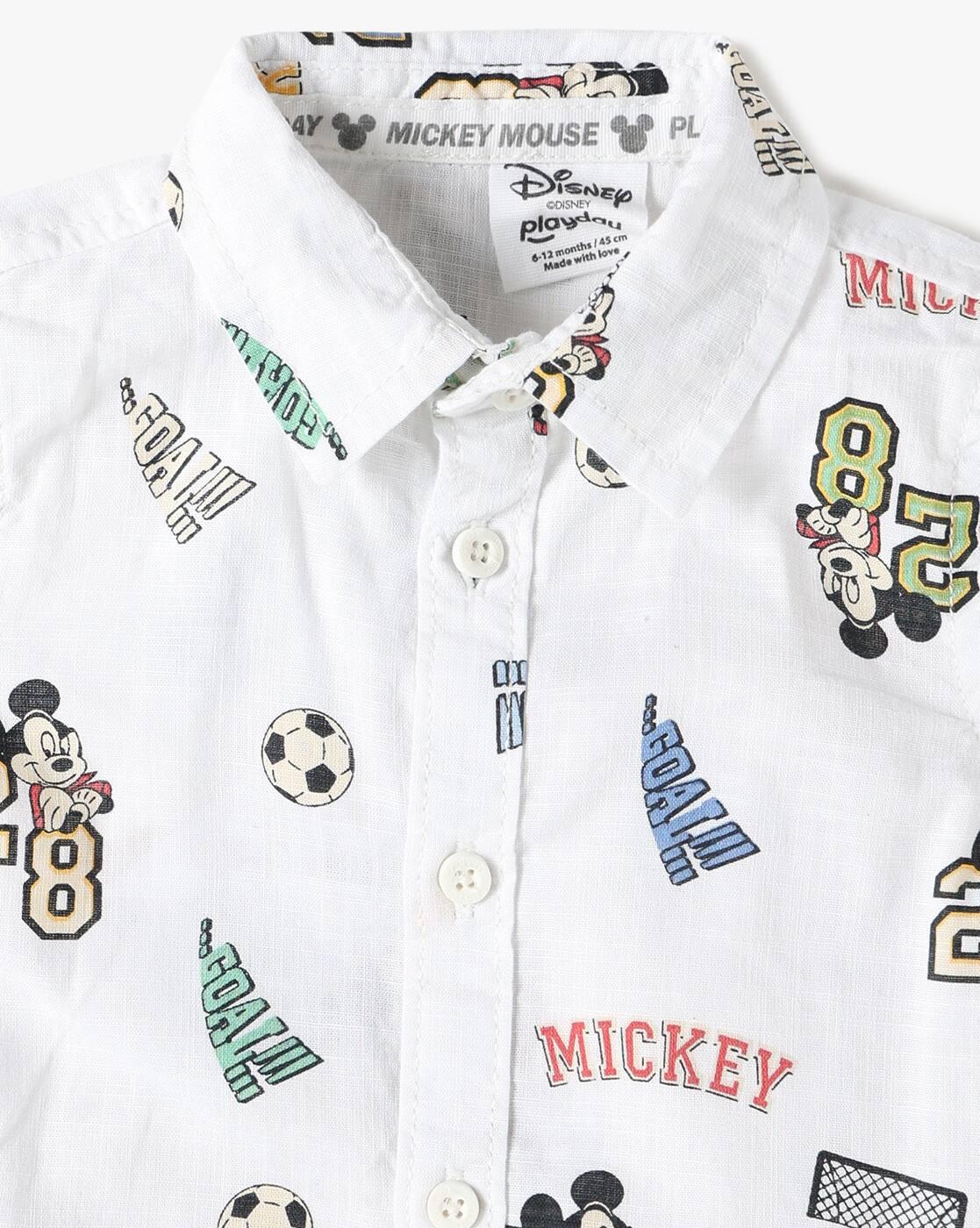 Boys Micky Mouse Print Cotton Shirt