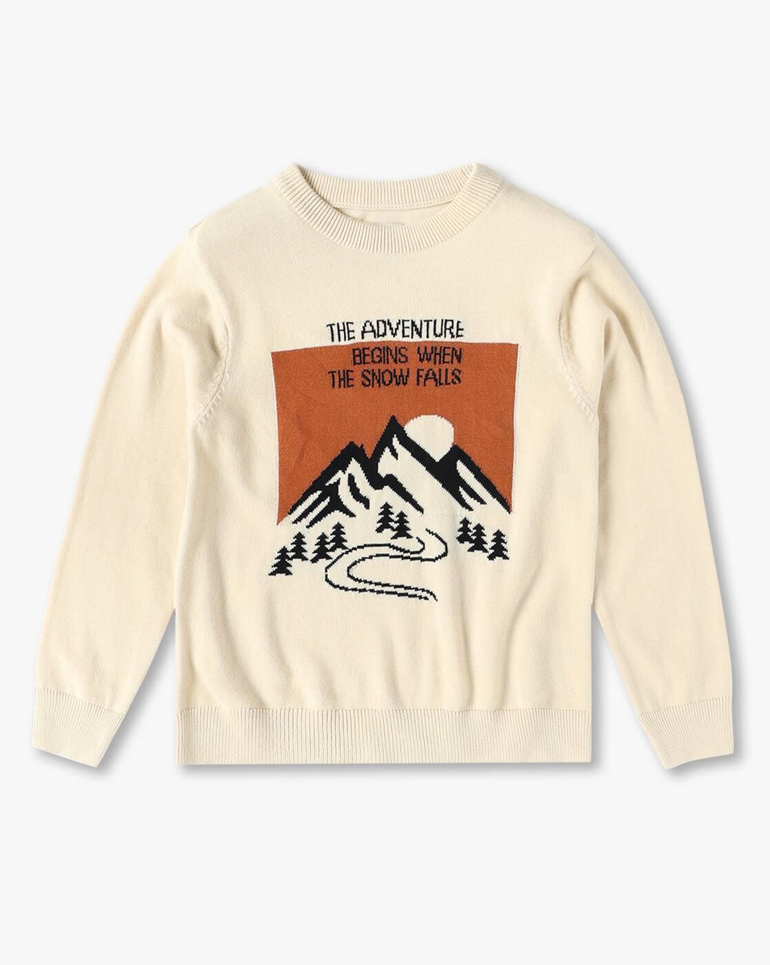 Boys Adventure Intarsia-Knit Round-Neck Sweater