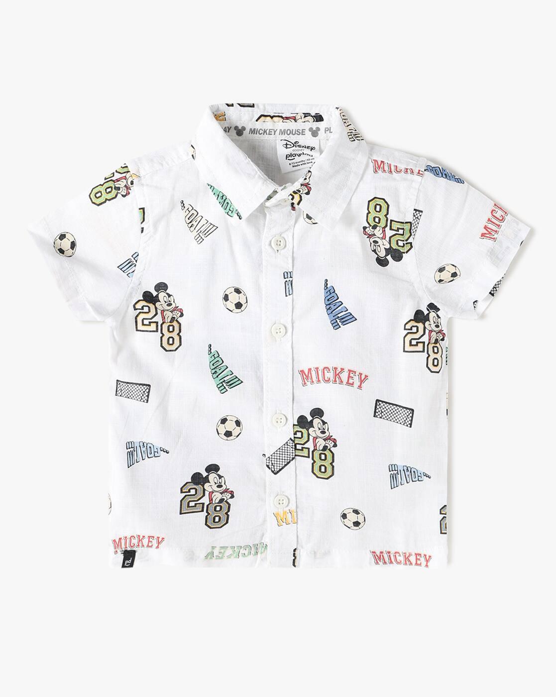 Boys Micky Mouse Print Cotton Shirt