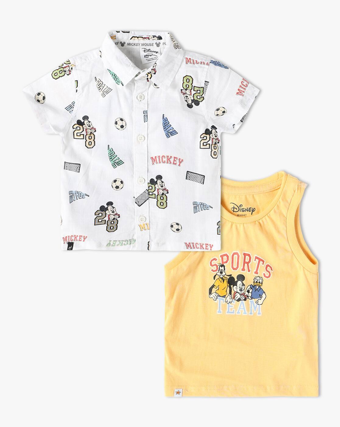 Boys Micky Mouse Print Cotton Shirt