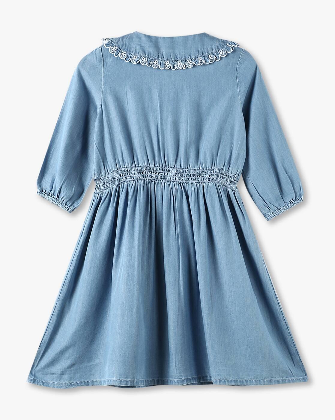 Girls Peter Pan-Collar Denim Shirt Dress