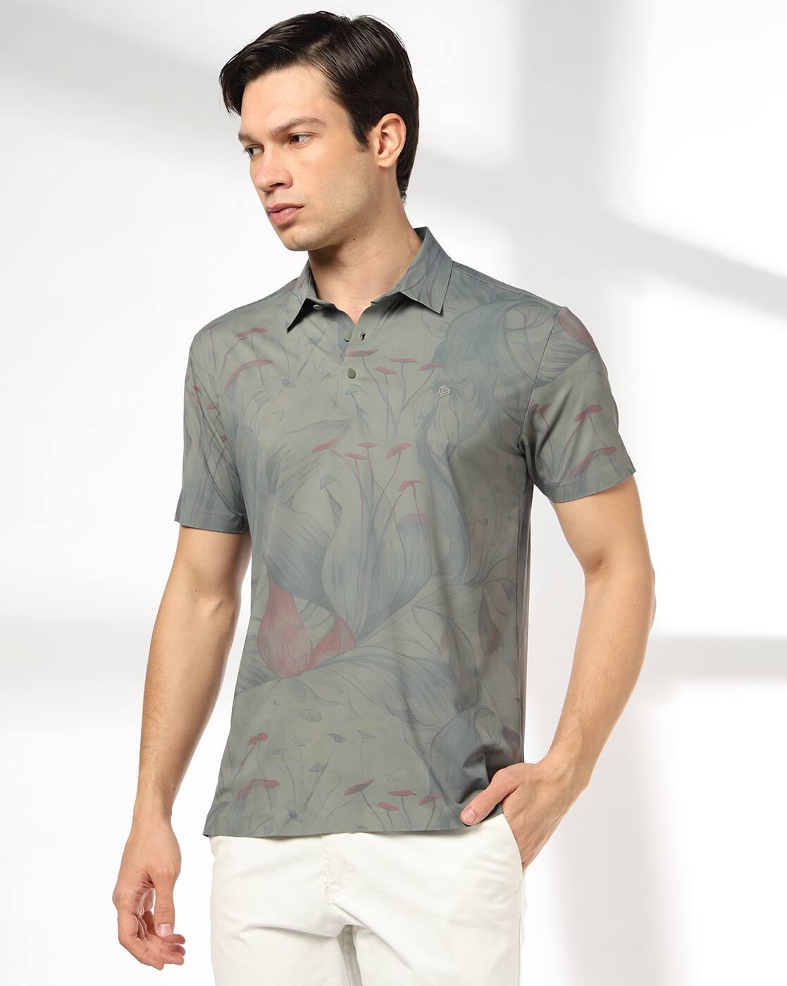 Men Leaf Print Slim Fit Polo T-Shirt