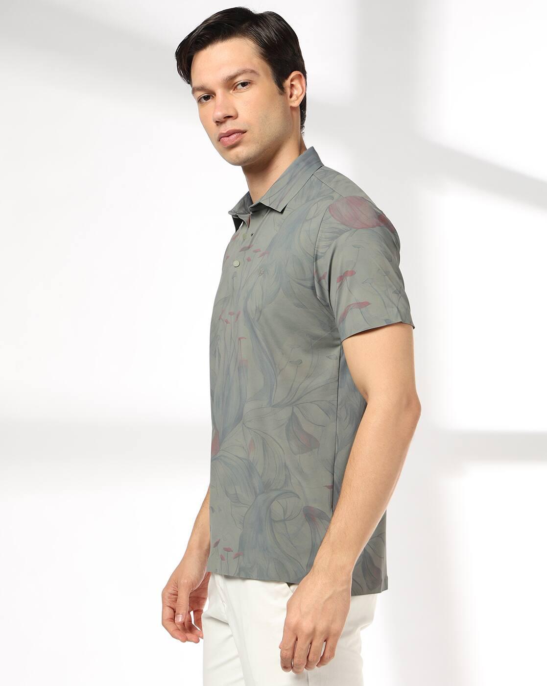 Men Leaf Print Slim Fit Polo T-Shirt