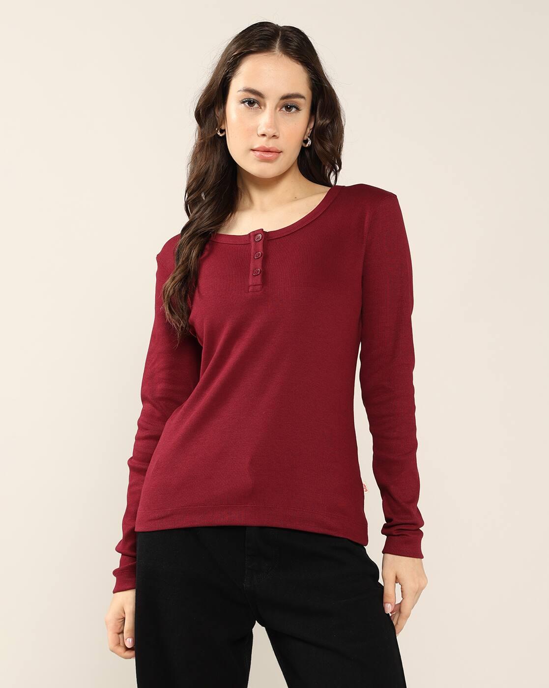 Women Regular Fit Henley T-Shirt