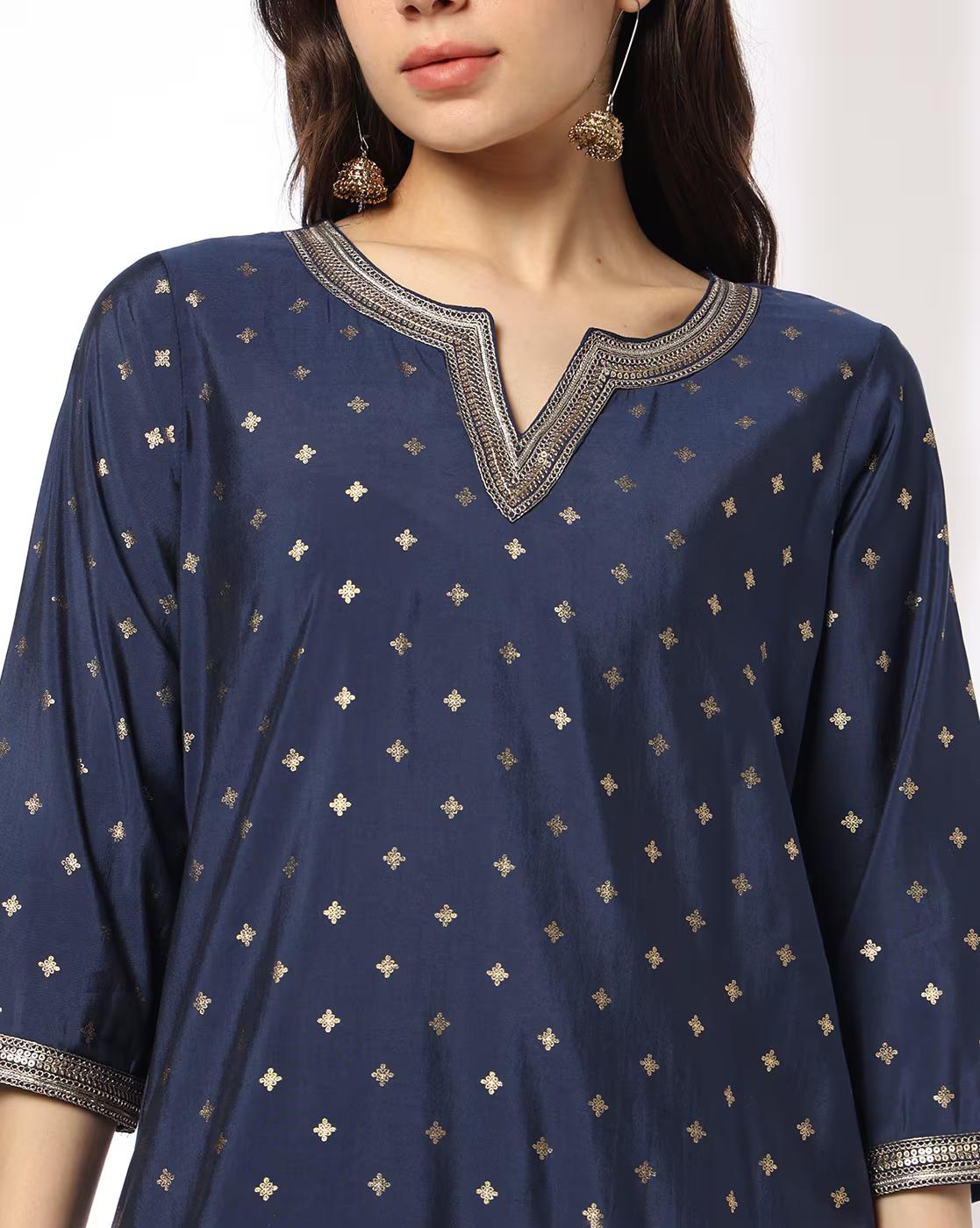 Women Foil Print Straight Kurta with Palazzos Co-Ord Set