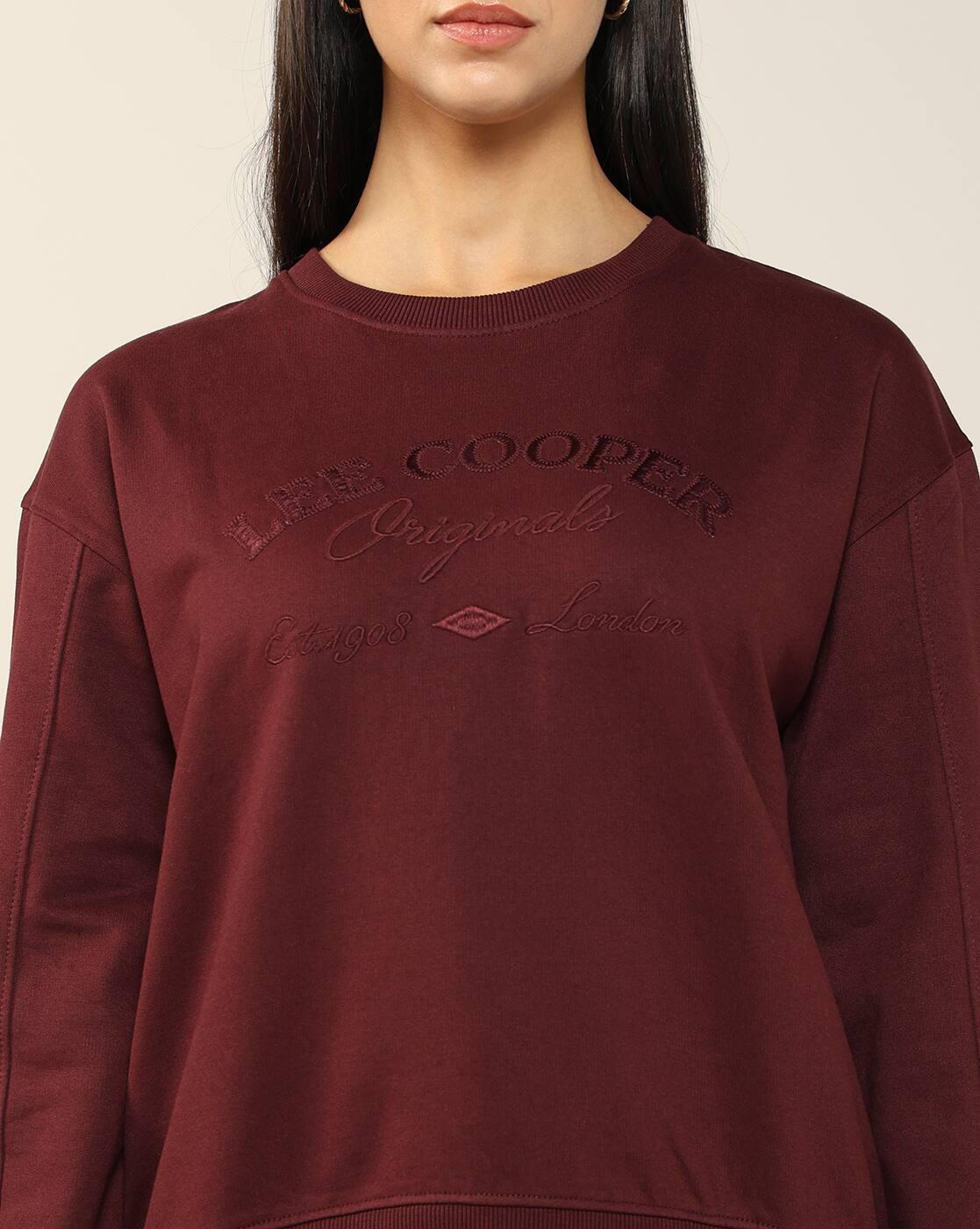 Women Regular Fit Round-Neck Sweatshirt with Brand Print