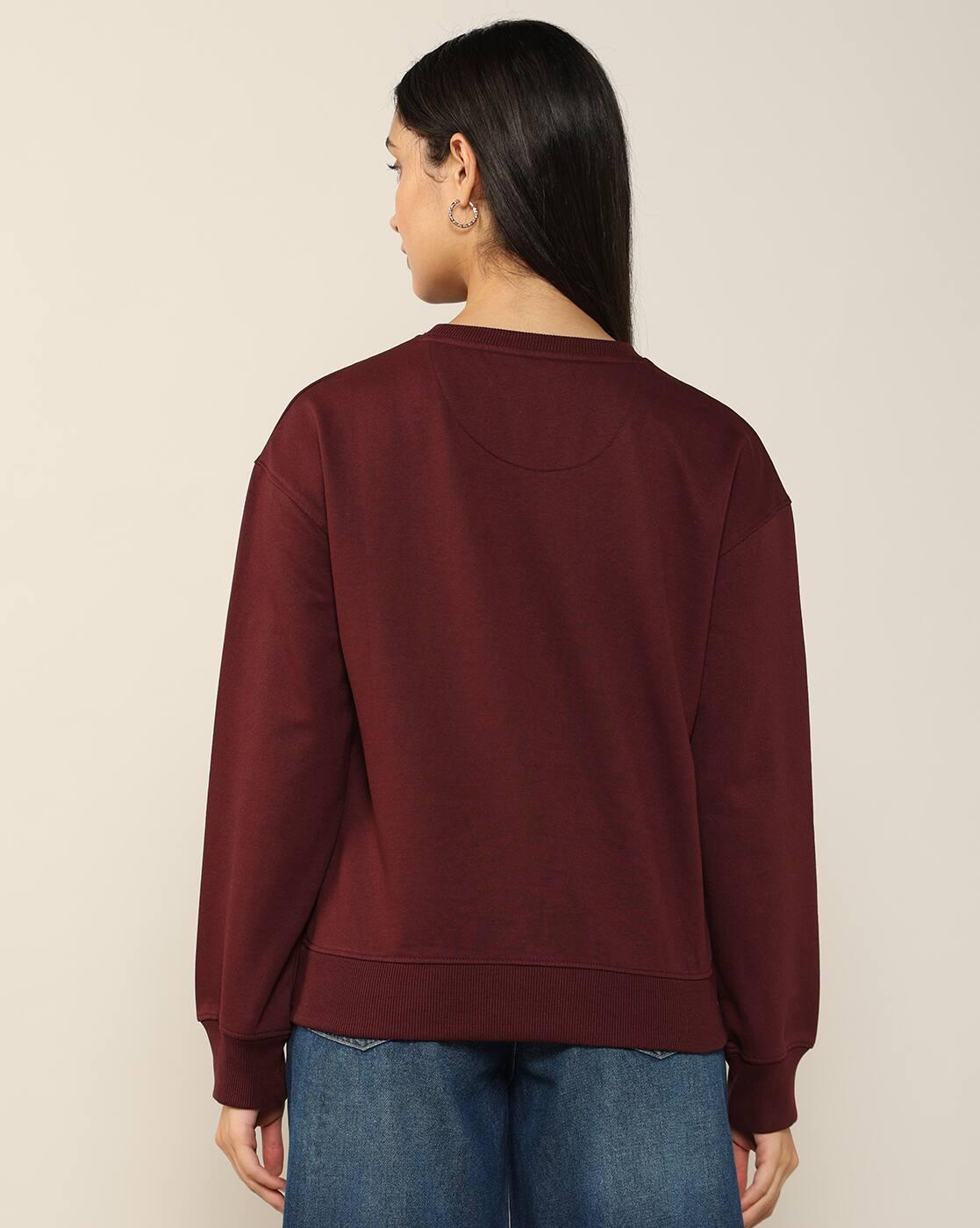 Women Regular Fit Round-Neck Sweatshirt with Brand Print