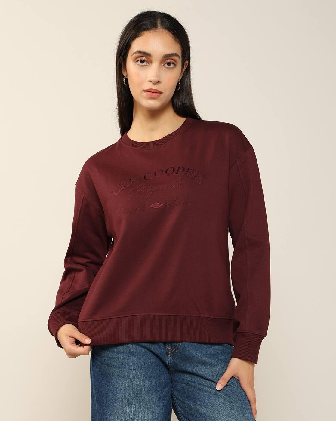 Women Regular Fit Round-Neck Sweatshirt with Brand Print