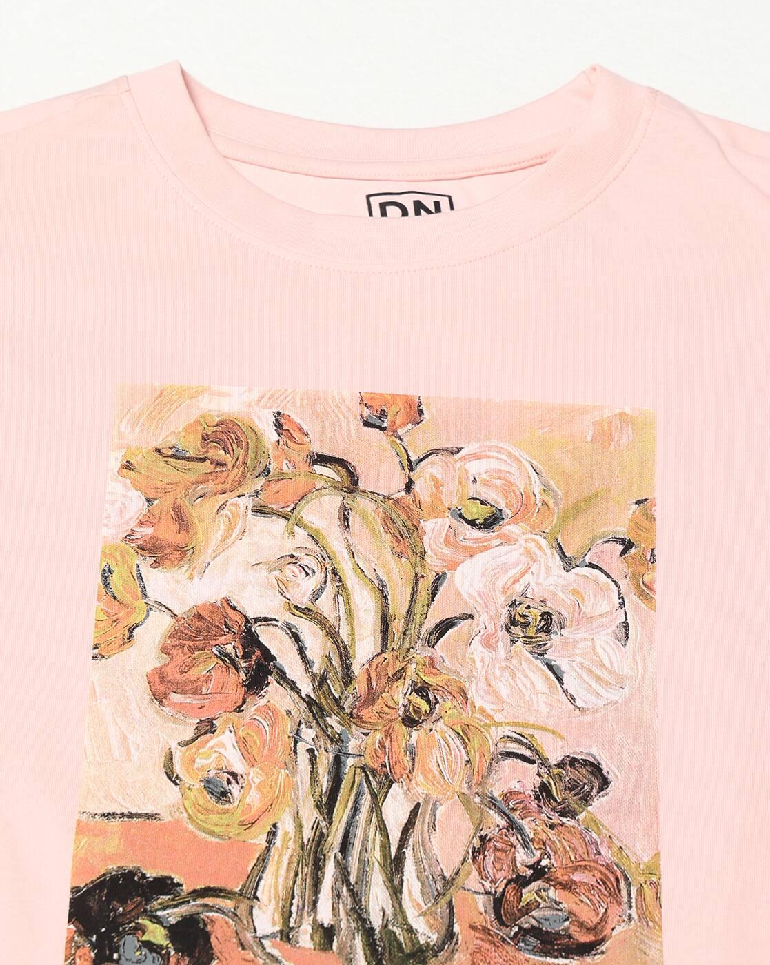 Women Floral Print Regular Fit Crew-Neck T-Shirt