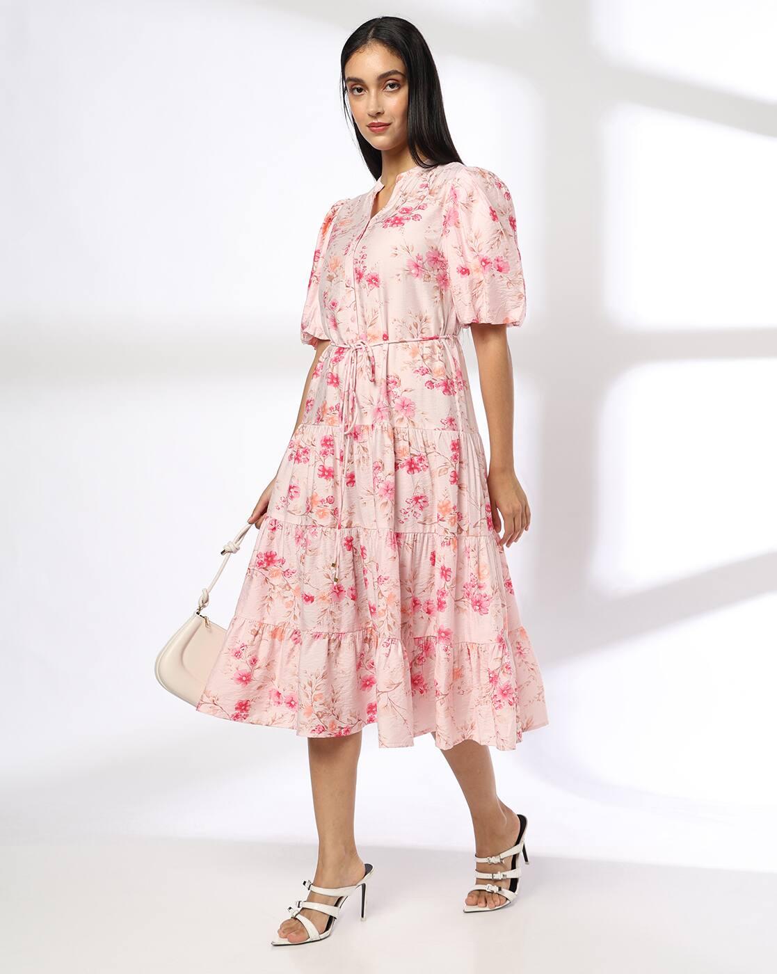 Women Floral Print Tiered Dress