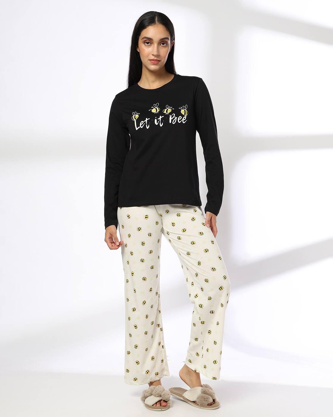 Women Graphic Print T-Shirt & Pyjamas Set