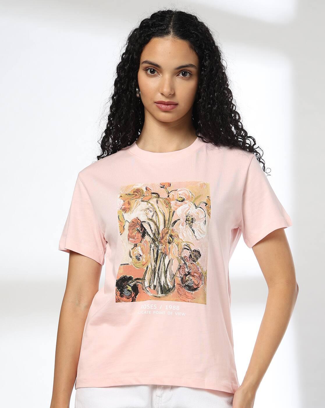 Women Floral Print Regular Fit Crew-Neck T-Shirt