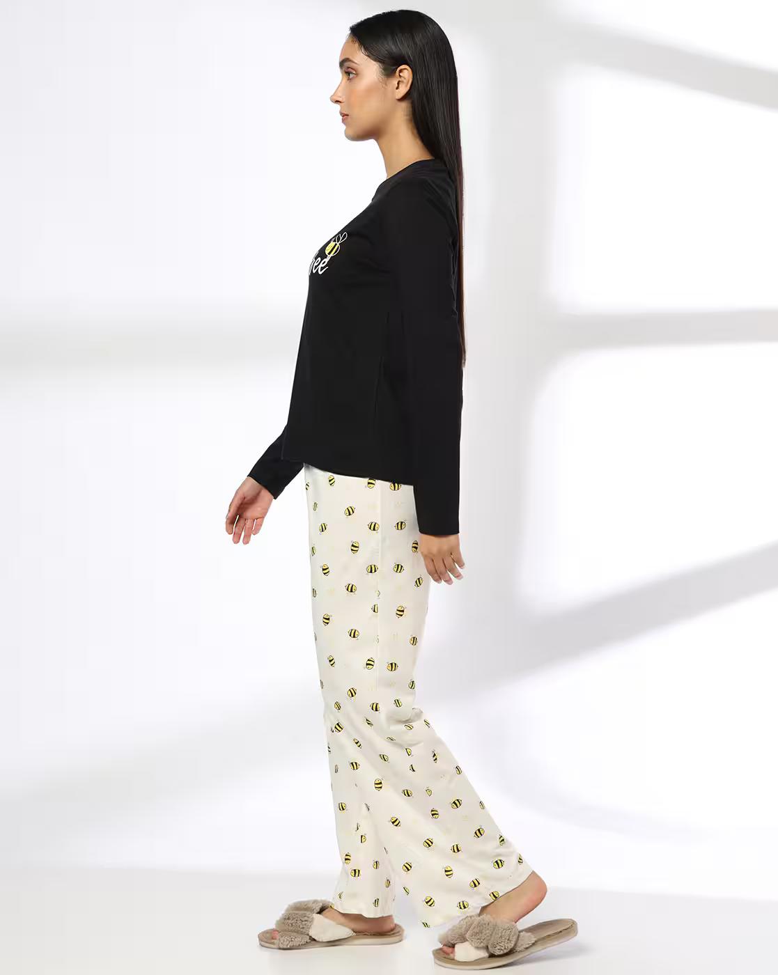 Women Graphic Print T-Shirt & Pyjamas Set