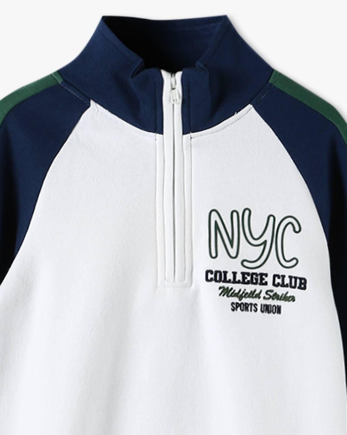 Boys Typographic Print High-Neck Sweatshirt