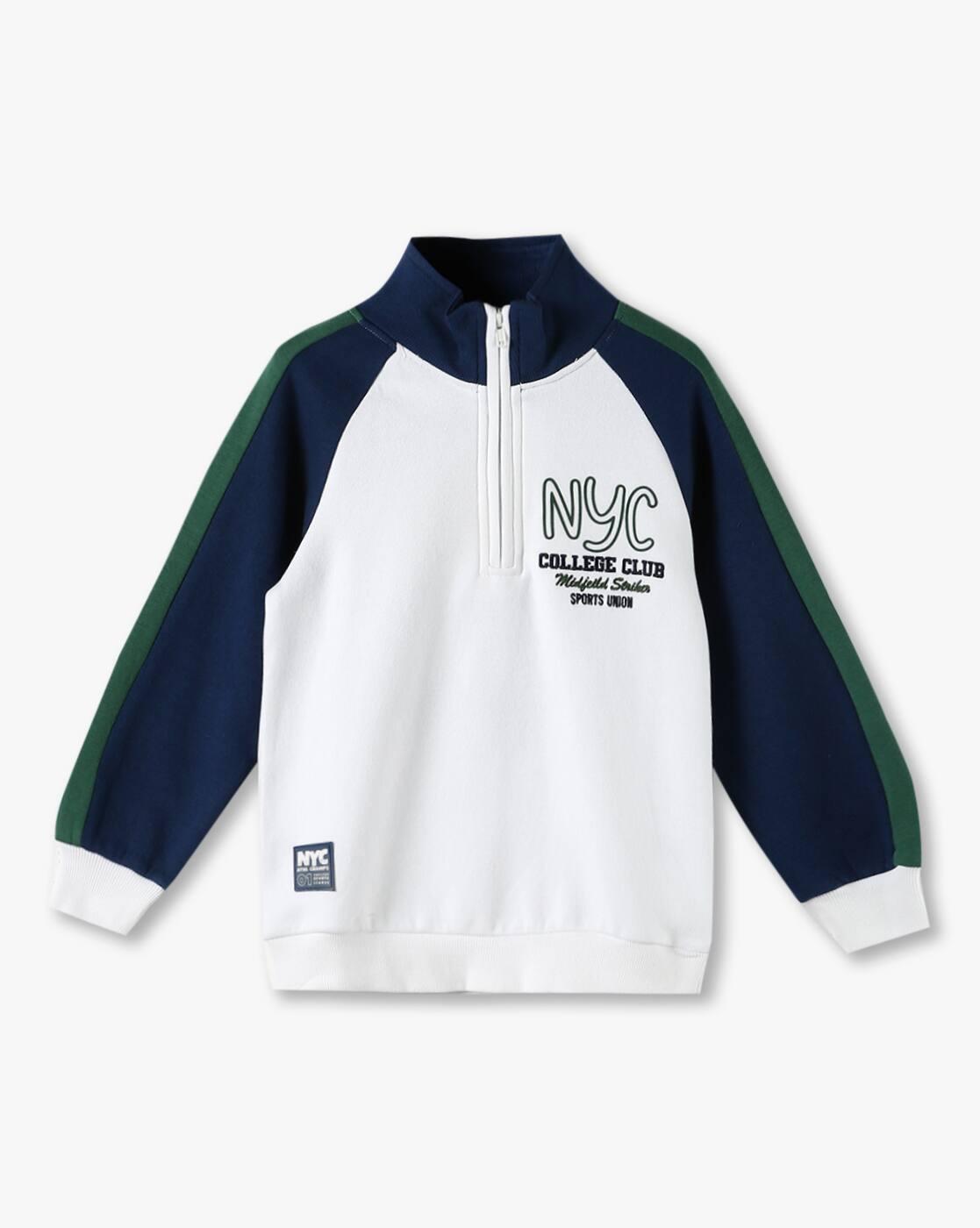 Boys Typographic Print High-Neck Sweatshirt