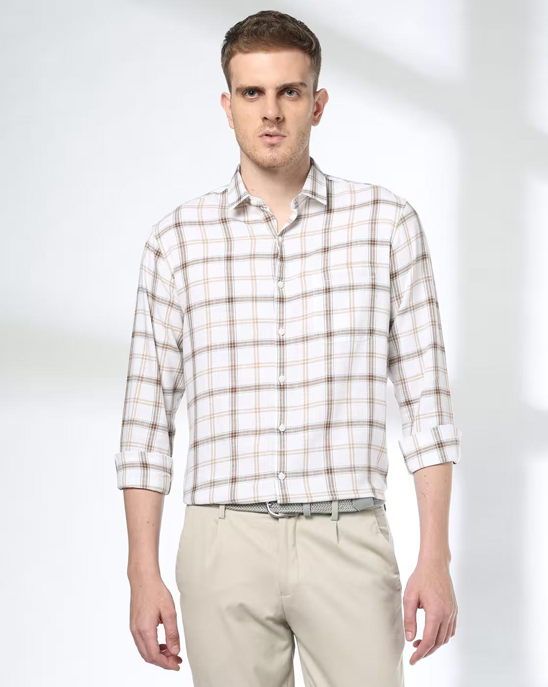 Men Checked Slim Fit Cotton Shirt
