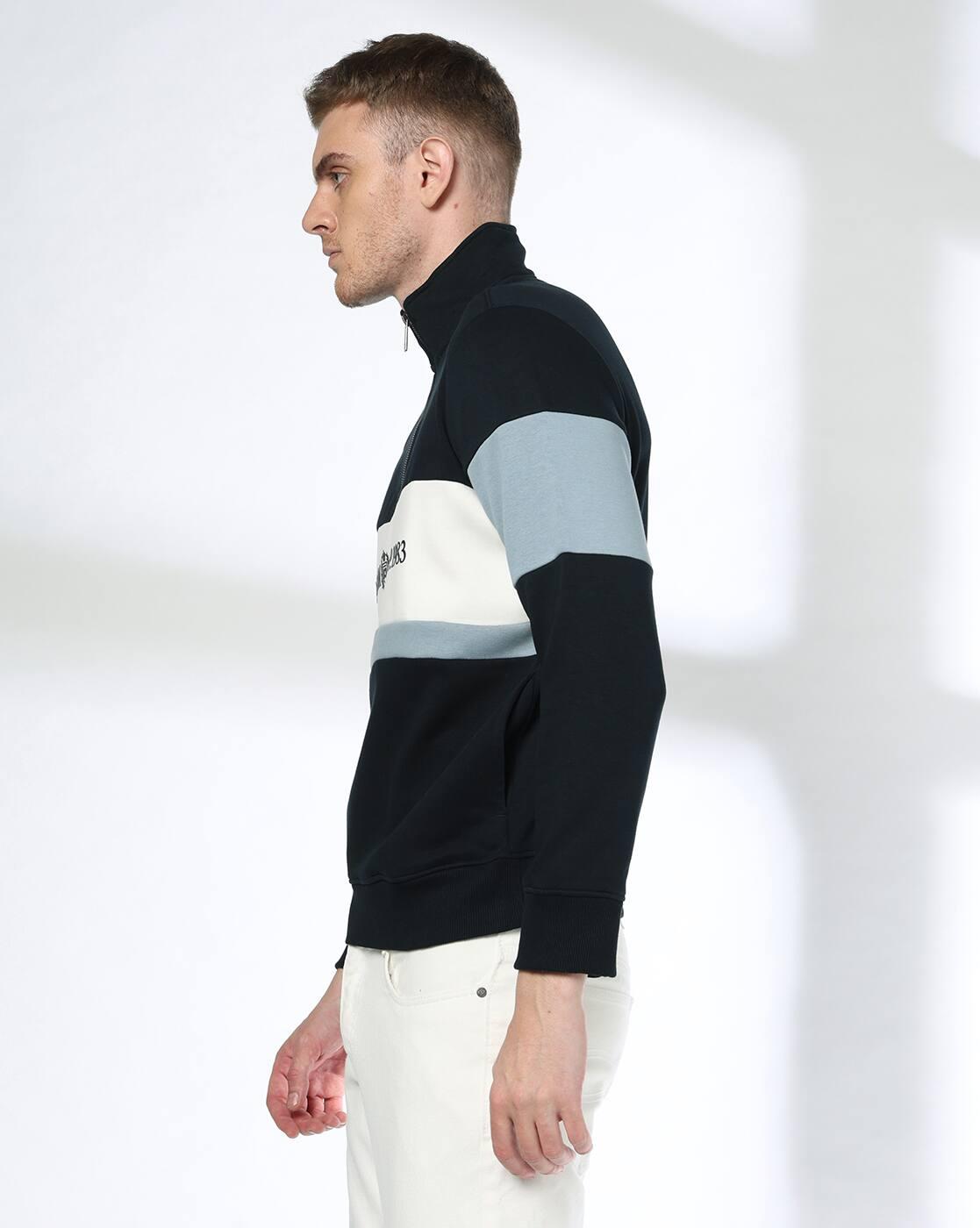 Men Graphic Print Slim Fit Mock-Collar Sweatshirts