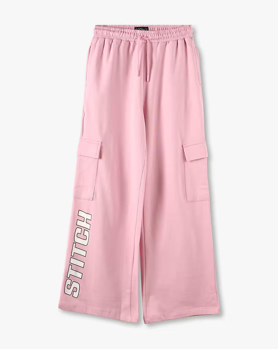 Girls Stitch Print Wide-Leg Cargo Pants