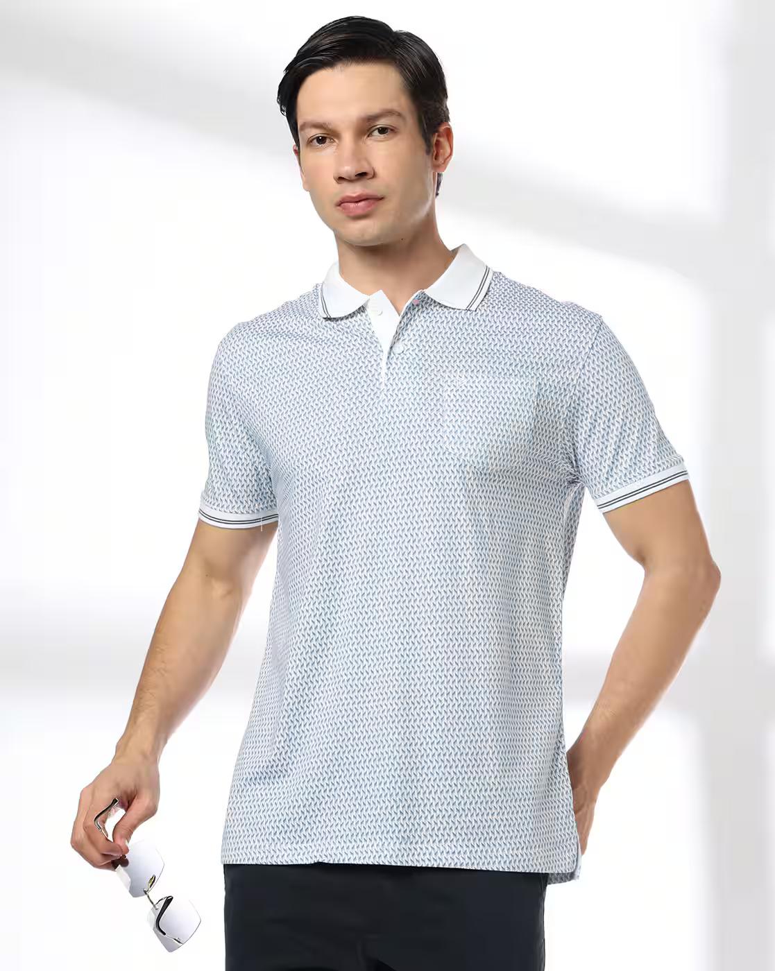 Men Geometric Print Slim Fit Polo T-Shirt