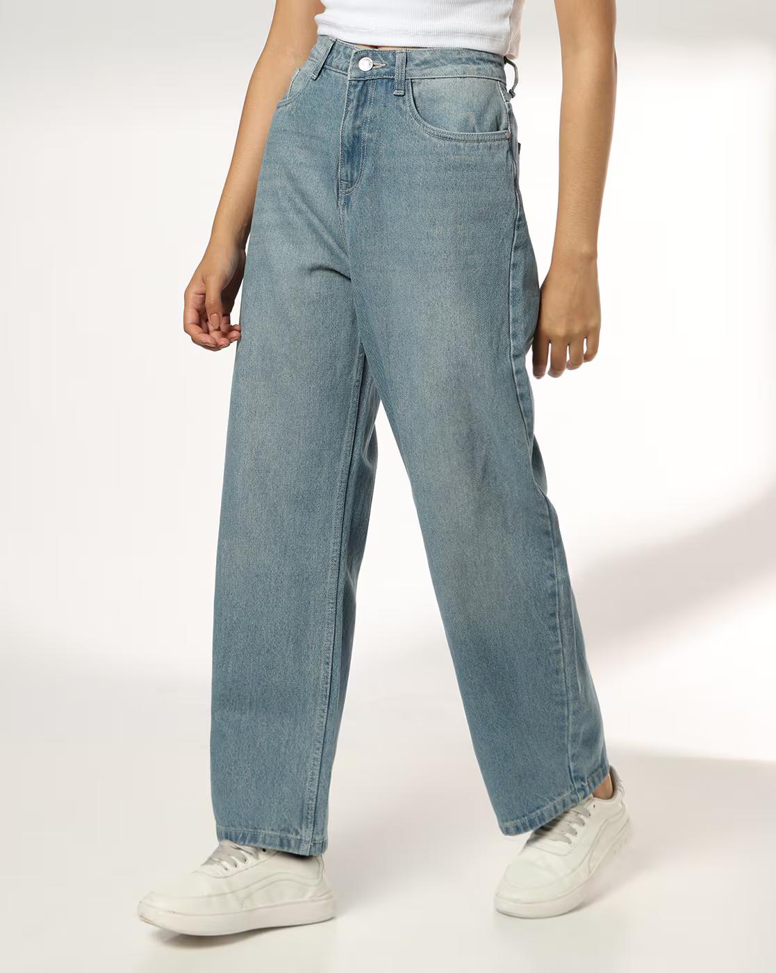 Women Mid-Wash Barrel Fit JEans