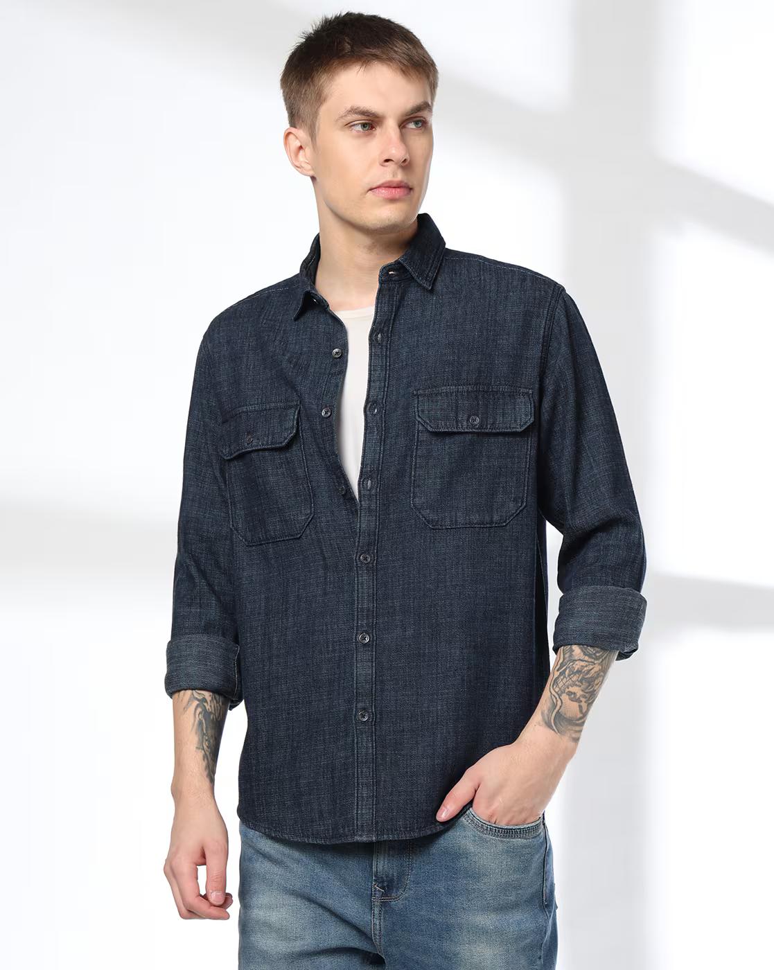 Men Regular Fit Shirt with Flap Pockets