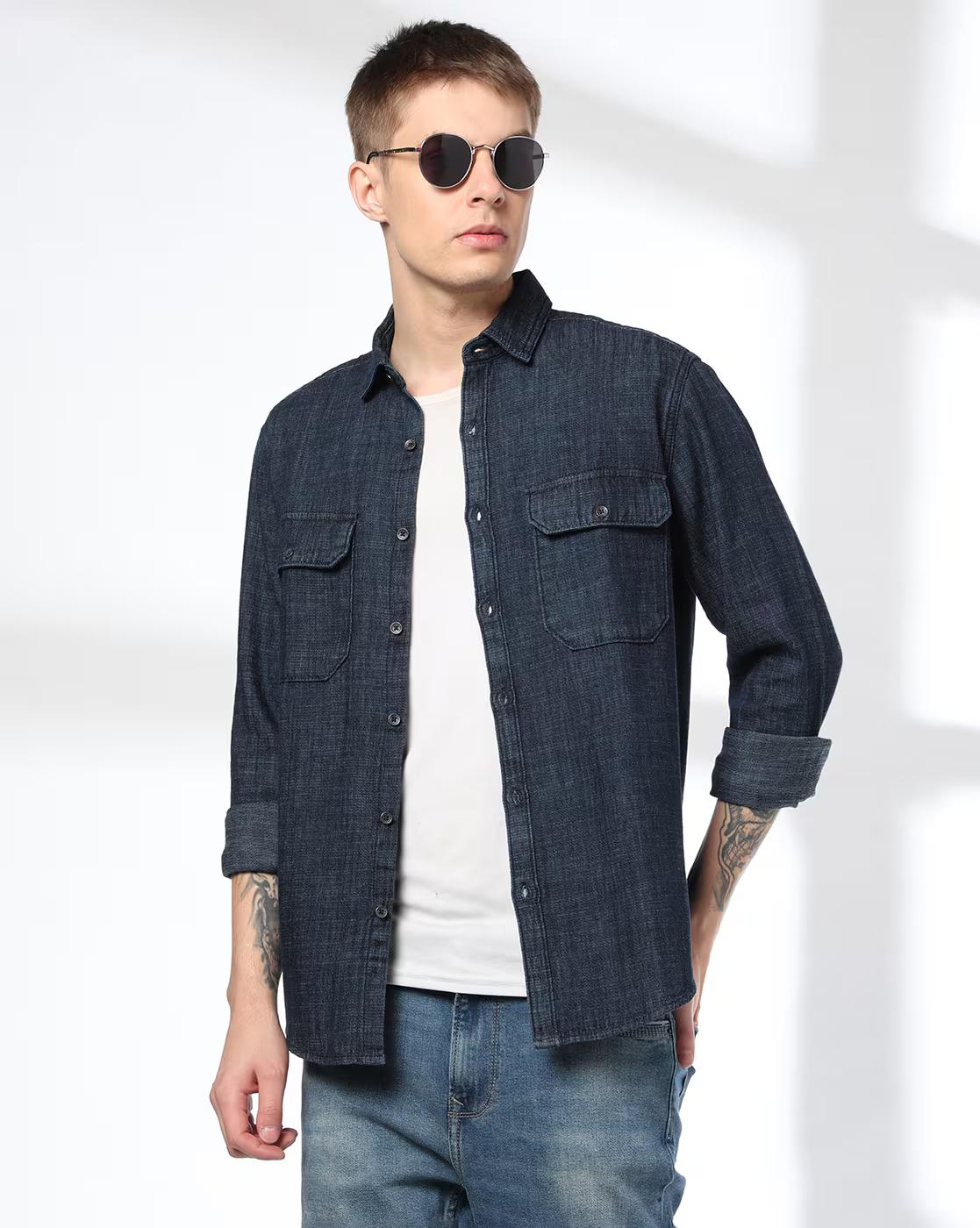 Men Regular Fit Shirt with Flap Pockets