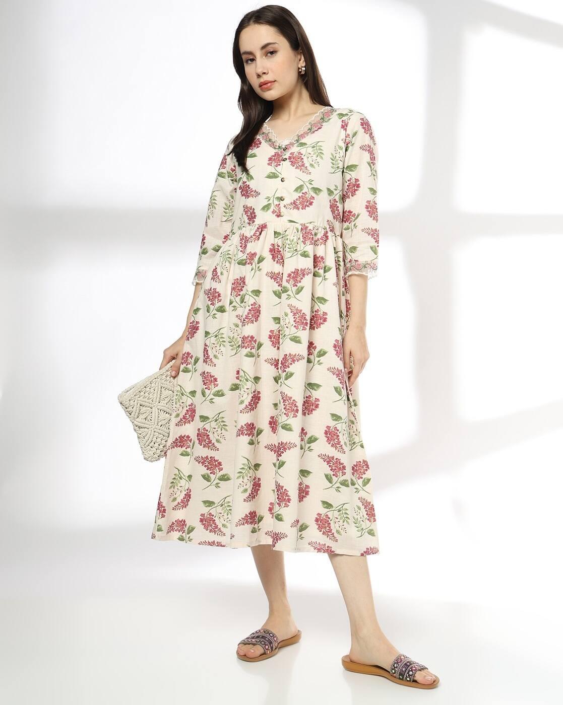 Women Floral Print V-Neck Fit & Flare Dress