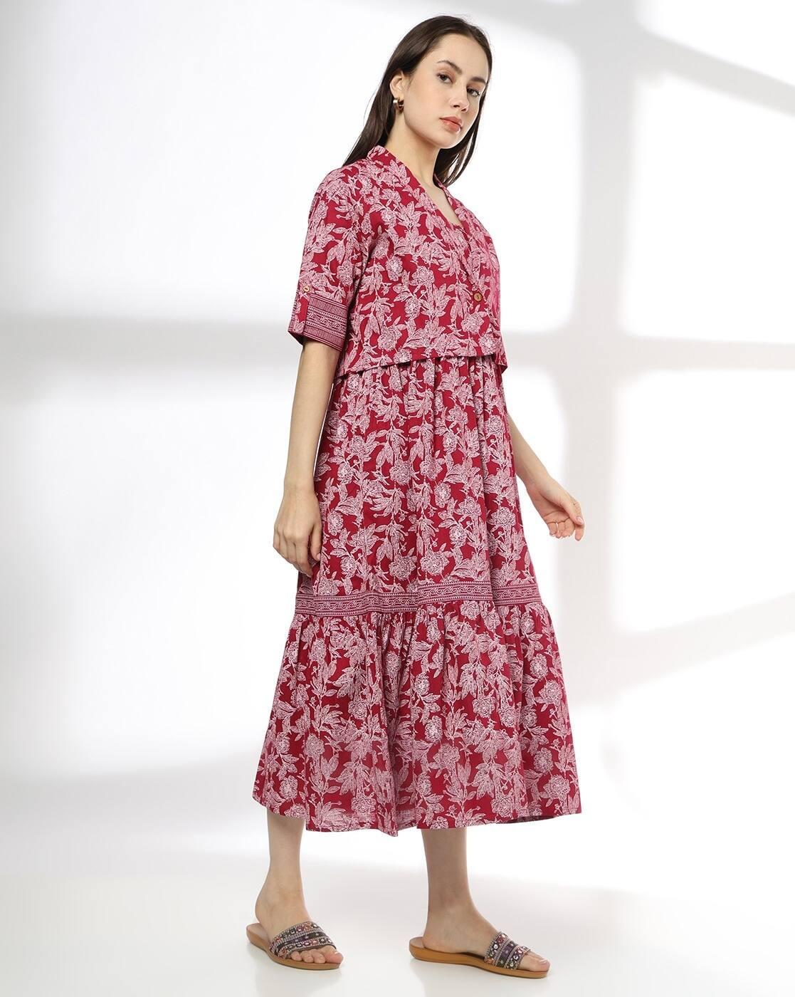 Women Floral Print Tiered Dress