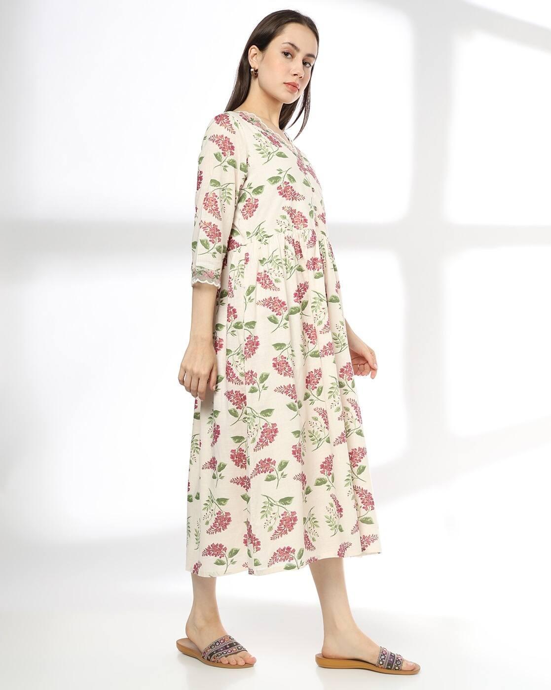 Women Floral Print V-Neck Fit & Flare Dress