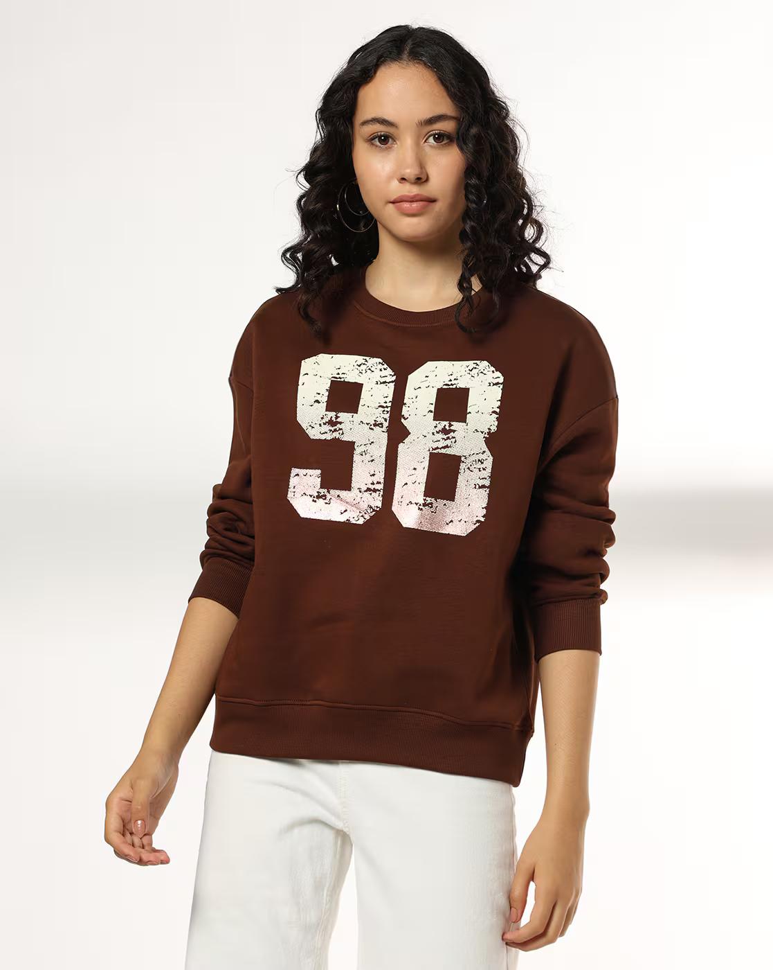 Women Numeric Print Regular Fit Round-Neck Sweatshirt