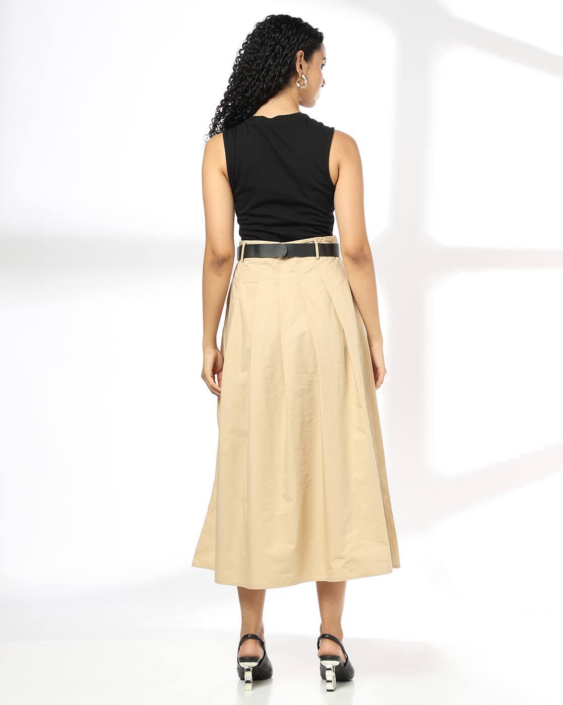 Women Pleated Dual Fabric Fit & Flare Dress with Belt