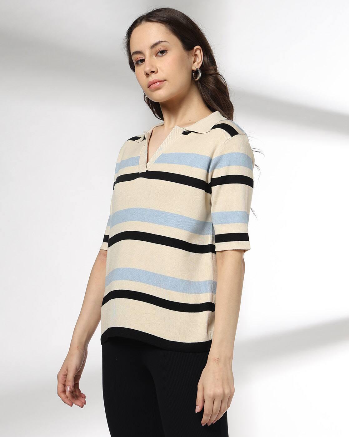 Women Striped Slim Fit Polo Top