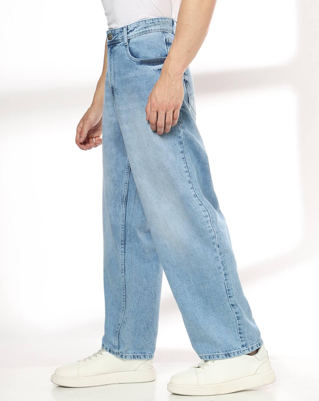 Men Heavily Washed Loose Fit Jeans
