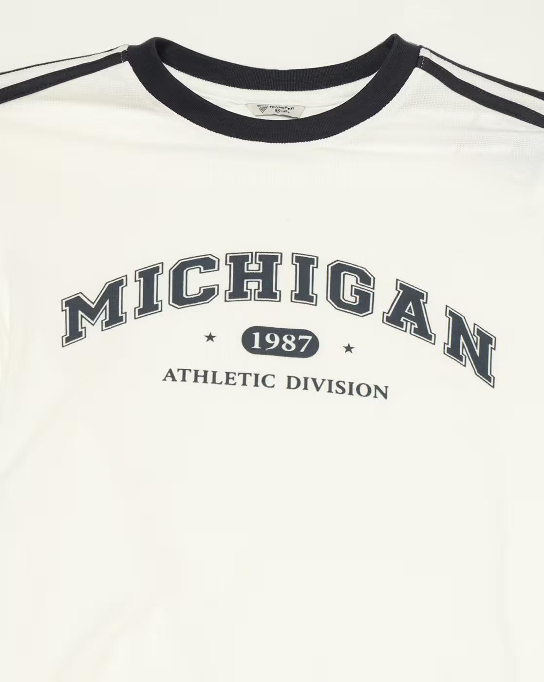 Tape Detail with Chest Print Regular Fit Crew-Neck T-Shirt