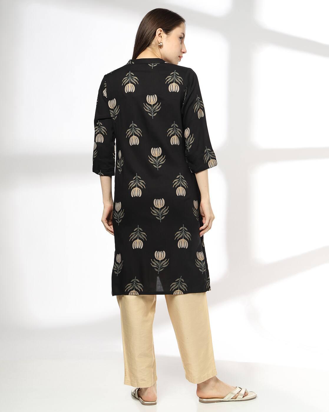 Women Floral Print Straight Kurta with Insert Pocket
