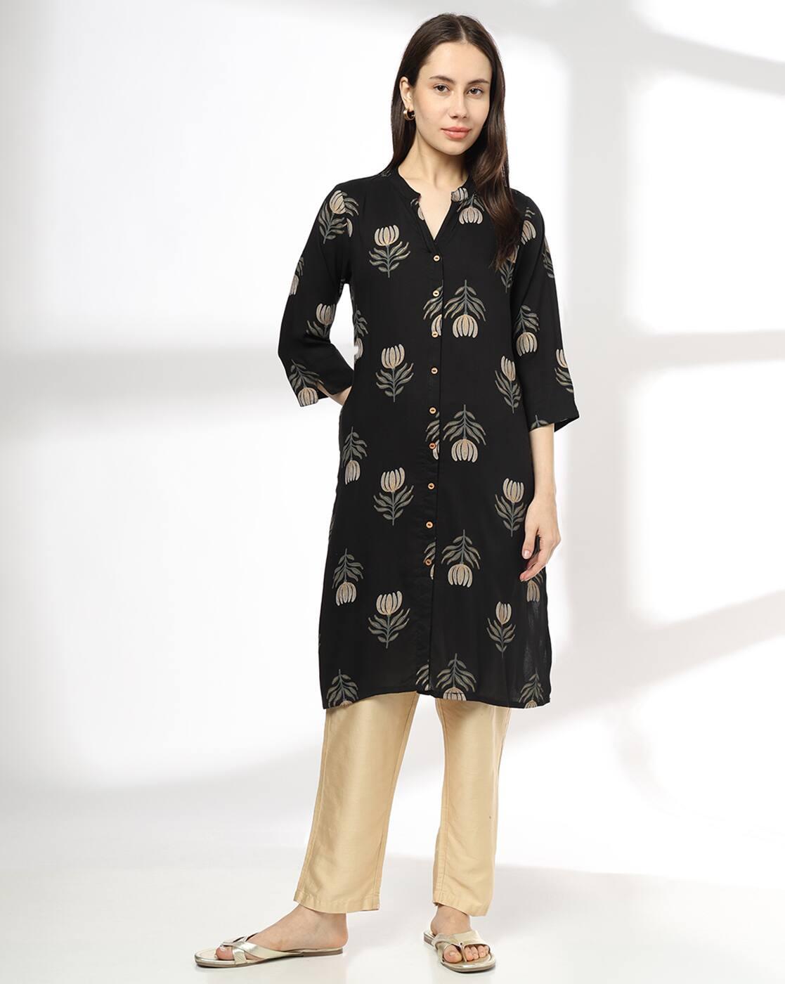 Women Floral Print Straight Kurta with Insert Pocket