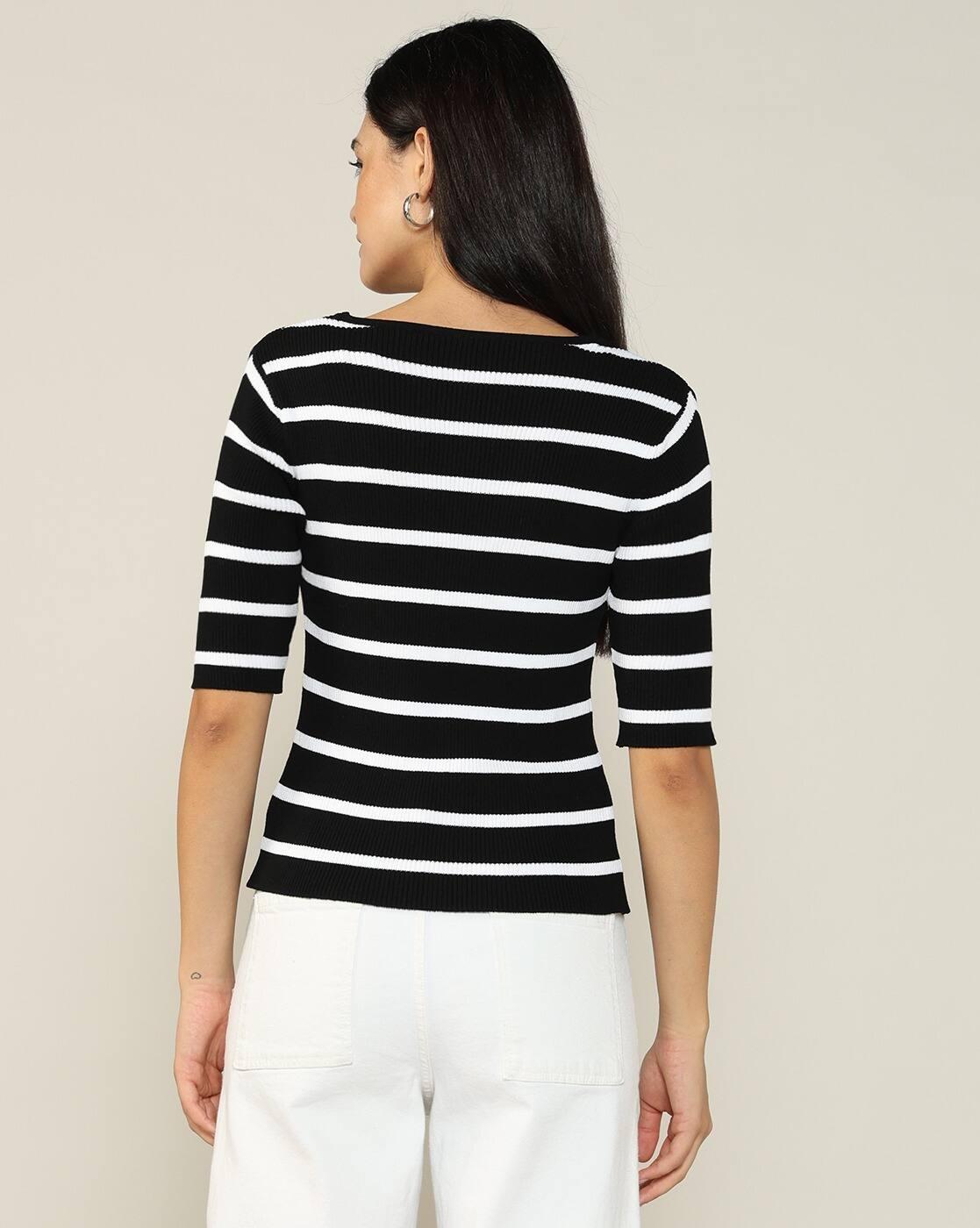 Women Striped Regular Fit V-Neck T-Shirt