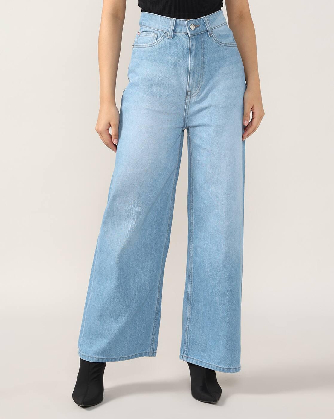 Women Mid-Wash Wide-Leg Jeans